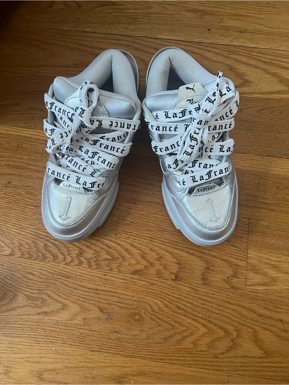 Puma Silver Metallic Sneakers with LaFrance Logo Laces